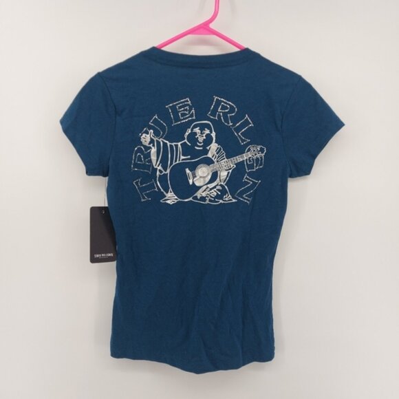 True Religion Blue V Neck T Shirt Size XS True Religion Buddha V-Neck - Picture 1 of 5